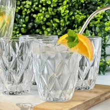 Jogo 6 Copos Vidro Diamond 270ml Linha Premium Luxo Copos Reforçados Vidro Grosso Água Suco Drinks Mesa Bar Elegante