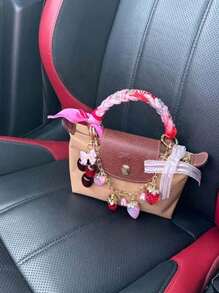 1pc Plus Size Resin Cherry Key Chain With Gold Leaf & Lobster Clasp Charm, Shiny Cherry Pendant Decoration For Women Fashion Bag Car Accessories Bag Charm School - Red Cherries - View 4