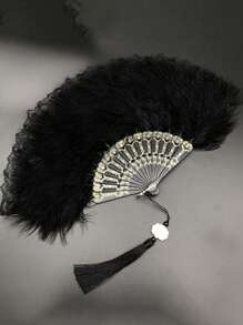 1 件复古蕾丝手持扇，优雅大方，适合夏季舞蹈、T 台，流苏古典风格 - 彩色 - 查看 11