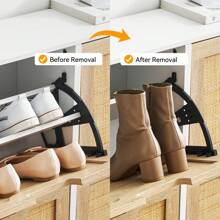 Natural Rattan 4 Flip Door Shoe Cabinet Organizer Freestanding,Modern Shoe Rack Storage Organizer With 3-Tier Adjustable Shelves - White - View 7