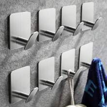 4pcs Adhesive Hooks, Coat Hooks, Bathroom Hangers, Hooks, No Drill Wall Hooks, Stainless Steel Bathroom Towel Hooks, Adhesive Metal Hooks, Sticky Towel Hooks, Stainless Steel Bathroom Hanging Hooks, Small Wall Hangers For Bathroom - Multicolor - View 4