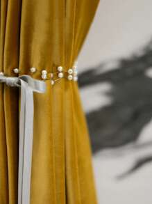 1pc Solid Yellow Velvet Italian Velvet Blackout Soundproof Luxury Curtain For Living Room - Buff Yellow - View 4