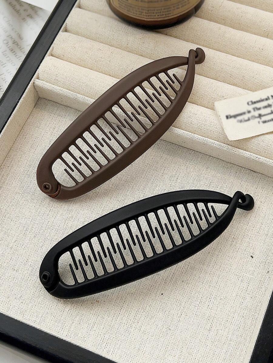 2 piezas Pinzas de pelo en forma de plátano de color negro mate y café con diseño simple y antideslizante, versátiles para recogidos bajos, accesorios para el cabello, accesorios escolares, accesorios para la cabeza, accesorios para el cabello para mujeres - Multicolor - Ver 1
