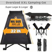 ABORON Oversized XXL Folding Camping Cot W/Mat For Adults, 78" L X 32" W X 18" H, Heavy Duty Outdoor Bed With Carry Bag,1200 D Layer Oxford Travel Camp Cots - U 炭灰色 - 查看 4