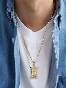 Fashion Light Luxury Stainless Steel Figaro Chain Square Hollow 26-Letter Pendant Necklace Suitable For Banquets And Holiday Daily Wear - 金色 - 查看 2