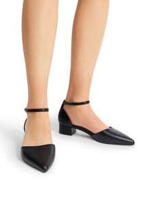 Women's Ankle Strap Low Heel Pumps Dress Shoes Pointed Toe Closed Toe Comfortable Casual D'Orsay Flats - 黑色-PU - 查看 2