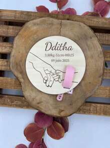 1 件定制儿童名字成长纪念牌匾，个性化新生儿手环装饰，婴儿摄影道具，新生儿礼物，适合儿童成长记忆，完美的返校礼物 - 原木色 - 查看 2