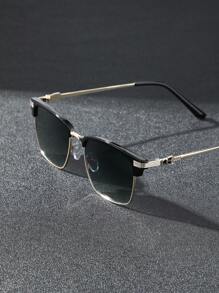 1 Pair Plastic & Metal Geometric Full Frame Gradient Lens UV Protection Sunglasses For Men, Suitable For Daily Life, Music Festivals, Driving, Camping, Summer Beach Vacation, And Other Outdoor Leisure Activities And Travel - 1pc 金框雙灰片 - 查看 2