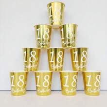 10pcs/20pcs/50pcs Gold 18th Birthday Paper Cups Happy 18 Years Old Birthday Dinnerware Disposable Drinking Cups For Adult 18th Birthday Party Supplies - Multicolor - View 6