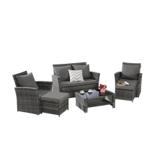 6 Piece Wicker Patio Furniture Sets With Ottoman And Tempered Glass Coffee Table