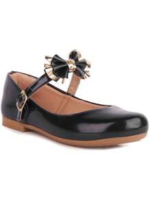 Girls' Comfortable Patent Leather Bow La Requinte Doll Shoes - 黑色 - 查看 4