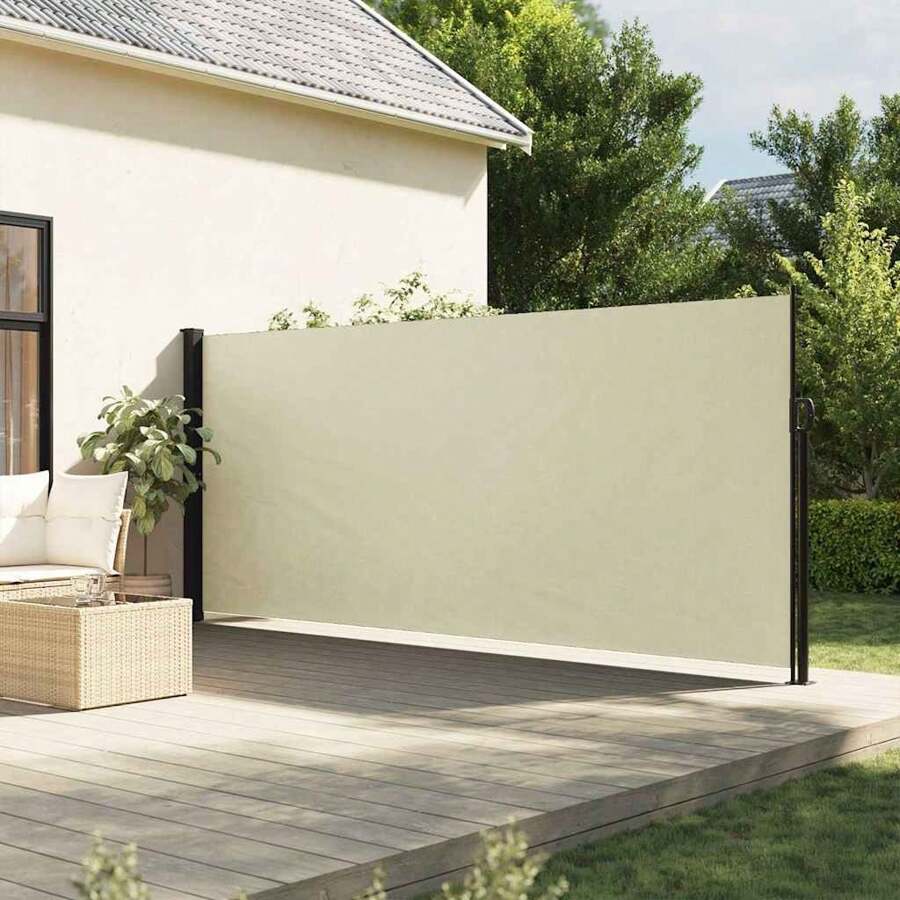 vidaXL Tenda Da Sole Laterale Estensibile, Color Crema, 160 X 600 Cm, Resistant To Vento, Ai Raggi Solari, All'acqua E Ai Raggi UV. - White - View 1