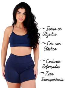 Work Fitness Kit 2 Set Of Backless Top With Cross Straps And Basic Premium Bermuda Shorts - Blue - View 2