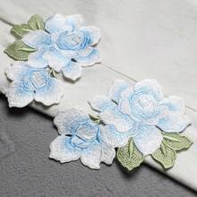 1 Paar bestickte blaue & rosa Pfingstrosenblumen Patches, zum Dekorieren von Hochzeitskleider, Hanfu