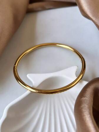 1 pièce Bracelet manchette minimaliste en acier inoxydable doré, bijou étanche pour femmes