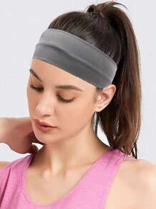 4pcs Unisex Non-Slip Sweat-Absorbent Elastic Yoga Headband, Soft Fabric, Fits Short & Long Hair, Width Approx 7.5cm(2.95in), Suitable For Yoga, Running, Fitness - Dark Grey - View 3