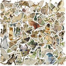 50 件复古剪影碎片贴纸乙烯基贴纸剪贴簿、日记、笔记本电脑、保险杠、滑板、水瓶、电脑、电话、卡通、安全帽、汽车贴纸