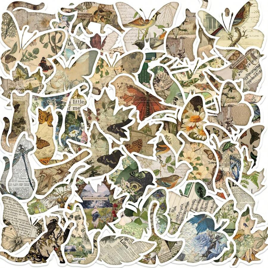 50 件复古剪影碎片贴纸乙烯基贴纸剪贴簿、日记、笔记本电脑、保险杠、滑板、水瓶、电脑、电话、卡通、安全帽、汽车贴纸
