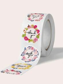 500pcs/Roll Fresh Floral & Leaves Thank You Stickers, Self-Adhesive Stickers For Birthday Party, Wedding, Gift Card, DIY Decoration, Waterproof PVC Sticker,School Supplies,Back To School