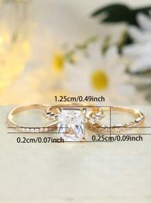 3 件套优雅经典白色方晶锆石订婚戒指、复古叠戴戒指、周年纪念礼物 - 銀色 - 查看 3