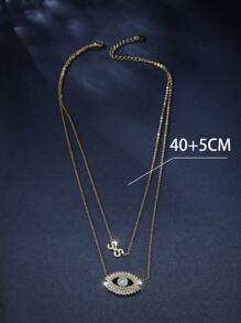 1 件复古别致方晶锆石恶魔之眼和绿松石吊坠项链，适合女士，适合派对、音乐节、度假穿着 - 金色 - 查看 4