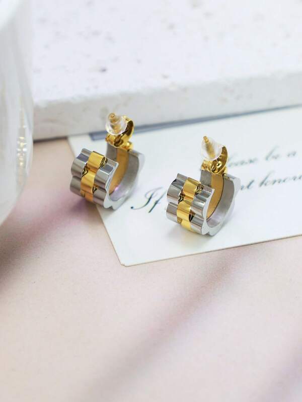 1 paire de boucles d'oreilles à tige en acier inoxydable bicolore, boucles d'oreilles personnalisées pour couples