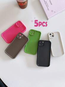 5 件多巴胺彩色手机壳,简约纯色手机壳,加厚镜头保护防摔手机壳,适用于 11/13/14/15、 16/16 Pro/16 Plus/16 Pro Max,黑色/白色/棕色/绿色/粉色 - 彩色 - 查看 2