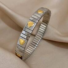 Pulseira elástica ajustável de relógio com estampa de tulipa e amor dourado, 1 peça, aço inoxidável banhado a ouro 18K, joias para mulheres, meninas, casais, presente para mães, Natal, Ação de Graças, Halloween, joias de casamento, presente para aniversário, dia dos namorados, joias boho, festa diária - Multicolorido - Ver 3