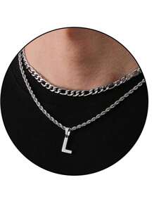 2pcs/Set Women's Minimalist Vintage A-Z Letter Pendant Necklace, Stainless Steel Material Waterproof Non-Fading, Suitable For Daily Wear And Holiday Parties - Multicolor - View 11