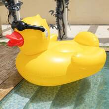 1pc An Inflatable Large Yellow Duck Ride Water Floating Bed Swimming Recliner Adult Sunglasses Duck Floating Row Collapsible Outdoor Water Inflatable Recliner - Yellow - View 9