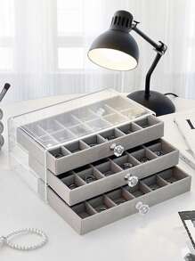 1 个带 3 个抽屉的珠宝盒，耳环收纳盒，耳环展示盒，透明珠宝收纳托盘收纳盒，用于耳环、项链、戒指和手表软盘，用于桌面珠宝架和收纳盒。