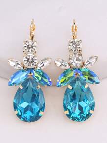 Aretes colgantes de fantasía geométricos con cristales, base de cobre y vástago de acero inoxidable, elegantes aretes de clip para mujer para fiestas y banquetes, accesorios de moda para todas las estaciones - Estilo 1 - Ver 17