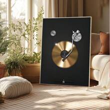 1 件，帆布挂画，带框装饰画，海报，墙壁艺术，复古金唱片帆布艺术印刷品，客厅、卧室、办公室墙壁装饰 - 独特的音乐主题海报，防水，完美的礼物创意，房间装饰