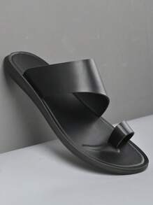 男士露趾尖头凉鞋，简约一脚蹬设计，PU 皮革鞋面，轻质防滑鞋底，舒适休闲夏季鞋履 - 黑色 - 查看 3