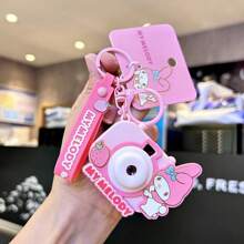 Sanrio 1 stuk officieel gelicentieerde Sanrio sleutelhangers, beeldjes, Kuromi projectielichtcamera, cartoon pluche tas, nieuw cadeau