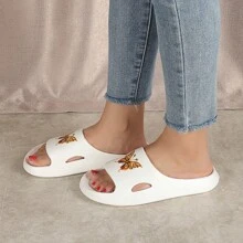 Women's Summer Slippers, Indoor Home Shower EVA Molded Thick-Soled Slides, Unisex Cartoon Printed Lightweight Soft Durable - Kingdee White - View 3