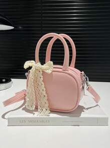 1 Pc New Mini Solid Color Pu Material Bow Ribbon Decorated Handbag With Interchangeable Strap, Crossbody And Handheld, Fashionable And Elegant For Daily Outings, Shopping, Parties, Banquets, And Friend Gifts