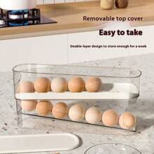 1pc Egg Storage Box With Cover, Rotating Egg Holder Rack, Refrigerator Side Door Egg Organizer, Made Of PP+PET