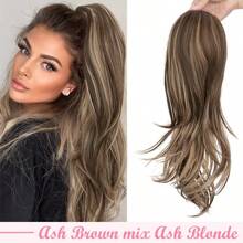 22inch/55cm Drawstring Ponytail Extension Multi-Layered Hairpieces Stand Up High Pony Tails Long Straight To Curly Hair Extensions Clip In Ponytails Highlight Soft Natural Synthetic Hairpiece Black Ash Brown Blonde For Daily Party Halloween Christmas - Ash Brown mix Ash Blonde - Xem 1