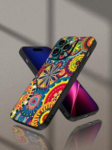 1 pieza Funda de teléfono protectora de estilo estético de alta gama, con patrón 2D impreso con flores coloridas, ideal como regalo de cumpleaños para mayores, amigos, familia, parejas o para uno mismo, de color negro mate y suave, con protección completa contra el polvo y el agua, compatible con iPhone 16/15/14/13/12/11/Pro/ProMax/X/XR/XS/XSMAX/7/8/PLUS y otros modelos