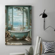 1pc Framed Canvas Poster, Bathtub Wall Art Canvas Paintings, Ideal Gift For Bedroom Living Room Corridor Wall Art Room Decoration - Multicolor - View 5