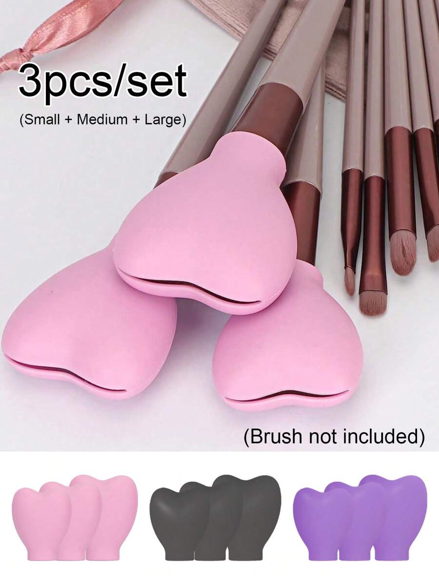 3pcs/Set Heart-Shaped Silicone Makeup Brush Protectors, Anti-Dust Storage & Protection Case, Brush Guards To Prevent Frizz,Makeup Brush Dust Protective Cover, Suitable For Travel, Vacation,Makeup Table, Dormitory,Ideal For Women, Daughters, Sisters, Teachers