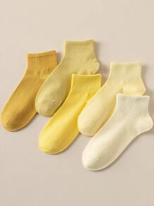 1/5 Pairs Solid Color Yellow & Green Comfortable Moisture-Wicking Short Socks For Women, Suitable For Home, School, Sports, Running In Spring/Summer, Easter - Multicolor - View 14