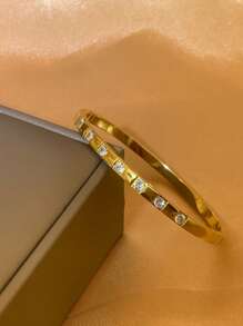 1pc Luxury Zirconia Stainless Steel Vacuum Plated Non-Fading Bracelet, Elegant & Unique Design Suitable For Women, Party, Engagement, Gift