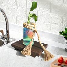 1 Pc Wooden Bathroom Countertop Tray, Striped Soap Holder & Candle Holder Display Stand - Wooden Bathroom Tray, Kitchen Display Tray - Coffee Brown - View 5