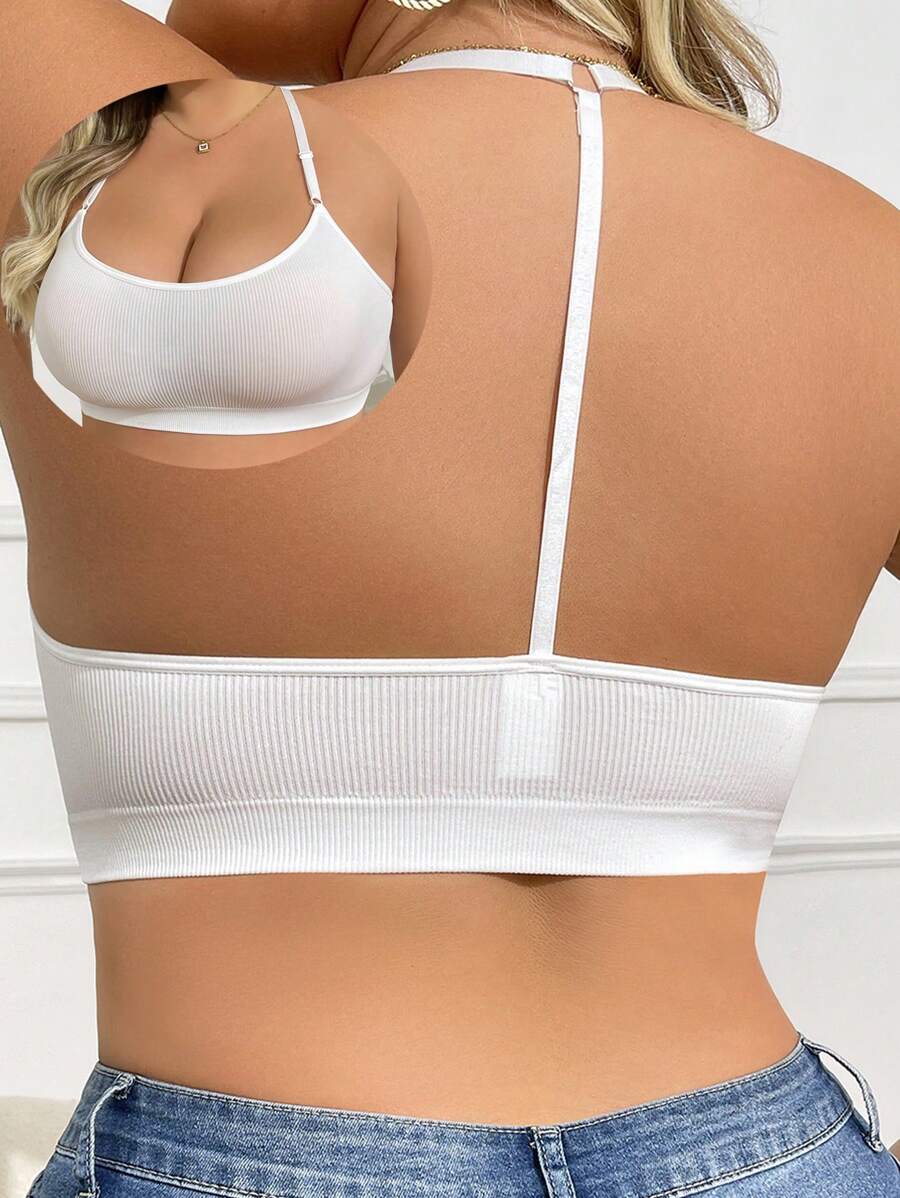 Women's Seamless White Underwear Comfortable Soft High-Elastic Shoulder Strap No Underwire Back Sexy Design Bra - White - View 1