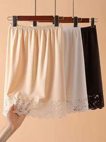 1pc Women Soft High Waist A-Line Midi Skirt, Stretchy Flared Lace Trim Bodycon Slip Skirt, Versatile Bohemian Style Shapewear Underskirt, Anti-Flashing Inner Dress, Y2K Essential, Suitable For Daily, Vacation, Date, Party, Wedding, Mother's Day, Valentine's Day Couple Gift - Multicolor - View 3