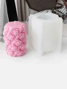 3D Relief Bees Cylindrical Floral Pillar Candle Silicone Mold DIY Geometric Leafed Rose Twisted Column Aromatherapy Candle Mould