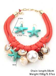 3pcs/Set Beaded Boho Seascape Theme Necklace & Earrings Jewelry Set, Featuring Colorful Shell & Faux Pearl Designs, Suitable For Women, Beach Vacation, Party And Daily Wear - Multicolor - View 5