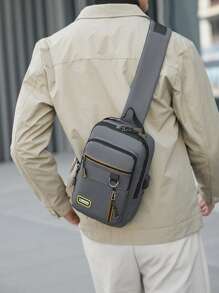 Men's Fashionable Casual Minimalist Letter Print Multi-Pocket Chest Bag, Versatile Shoulder & Crossbody Bag Purse Belt Fanny Pack Side Bags For Men - Multicolor - View 7